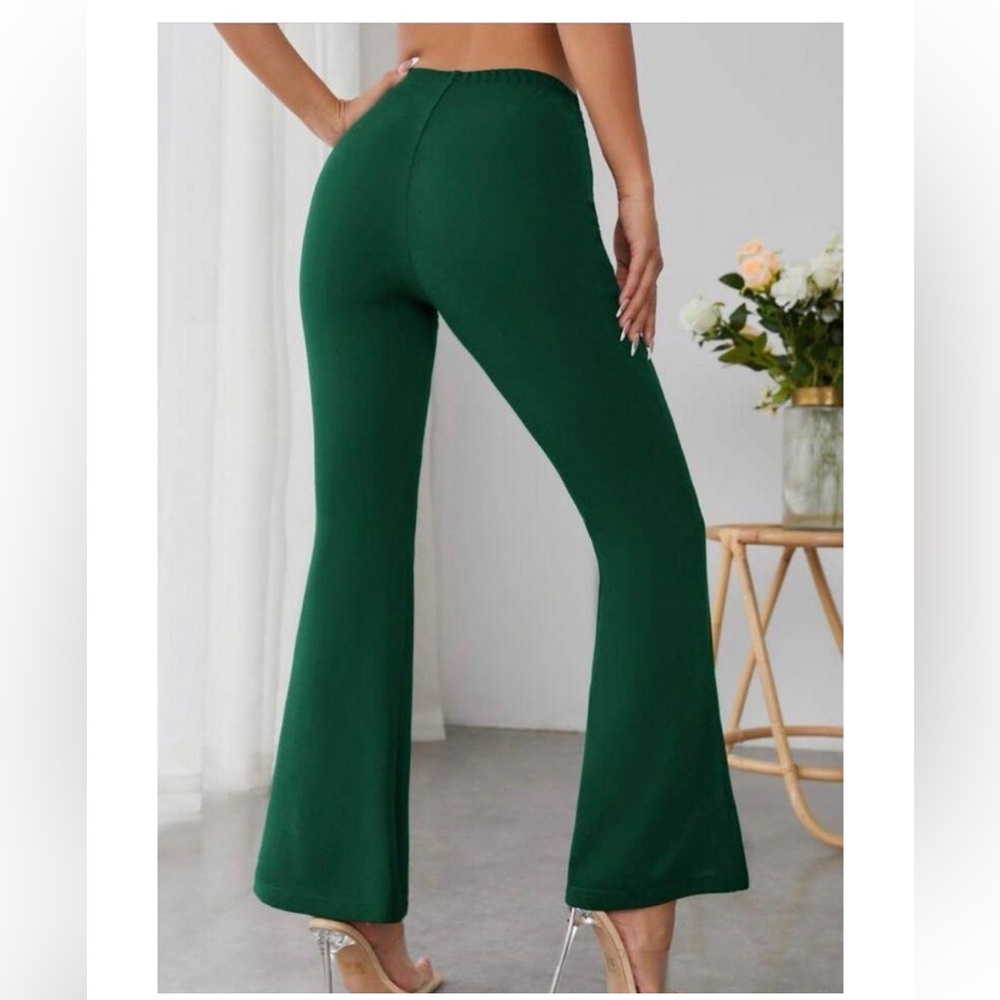 Petite flared green teal pants